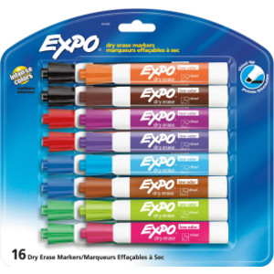 Low Odor Dry Erase Marker, Chisel Tip, Assorted, Pack of 16