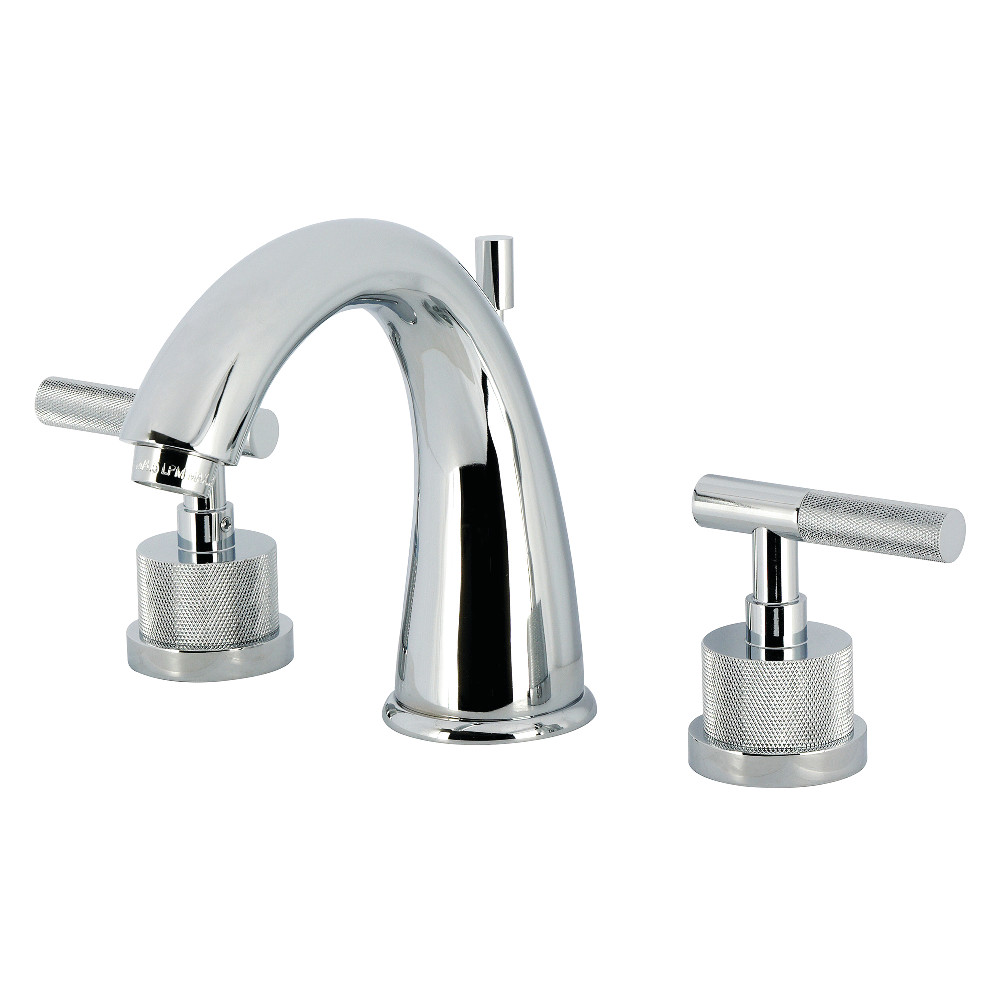 Widespread Bathroom Faucet with Knurled Handle and Brass Pop-Up, Polished Chrome with 7 Finish Options