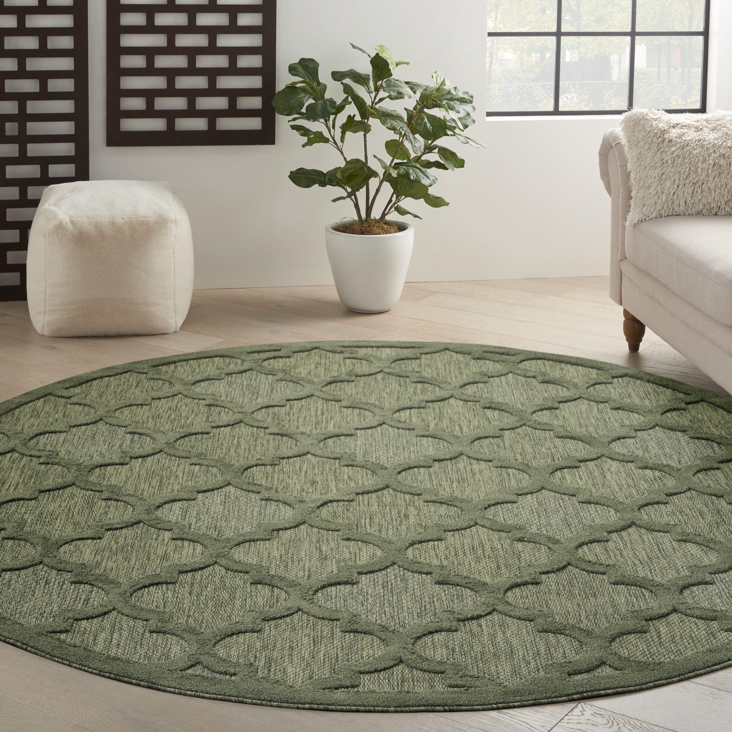 Nourison Easy Care 8' x Round Green Modern Rug
