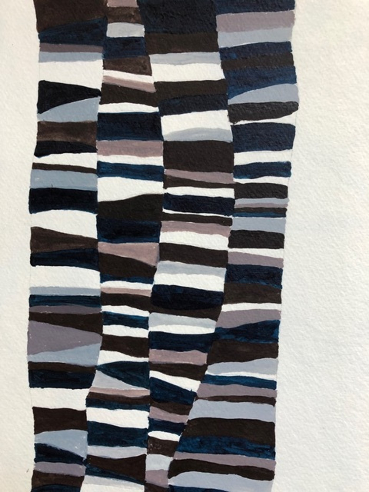 a painting of blue and black stripes on paper.