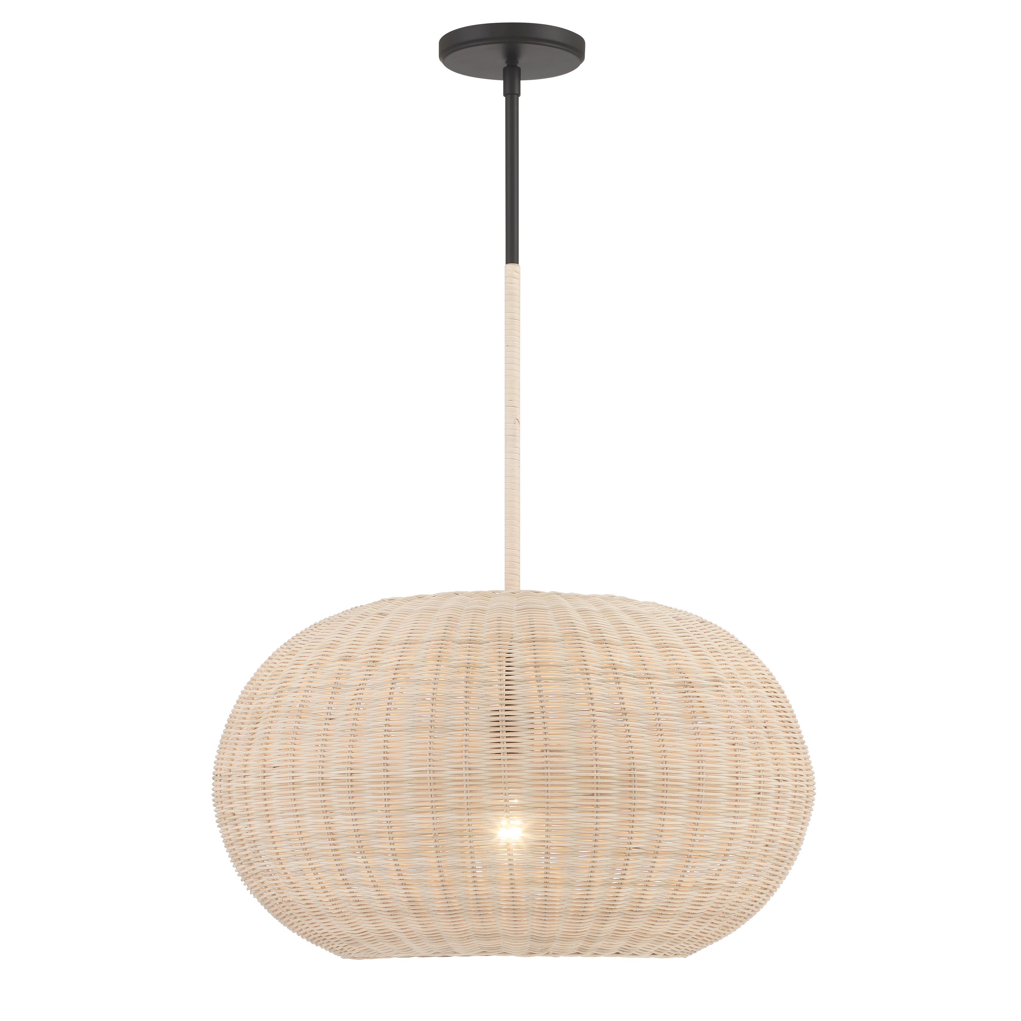 The Modjeska pendant brings organic warmth through handwoven natural rattan paired with a sleek coal black finish. At 20 inches wide, it's perfectly scaled for intimate dining spaces, kitchen islands, or bedrooms seeking coastal-modern charm. - alternate view