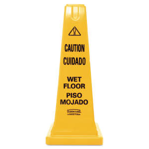 Rubbermaid Commercial, "Caution", Wet Floor Cone, Yellow, 36"