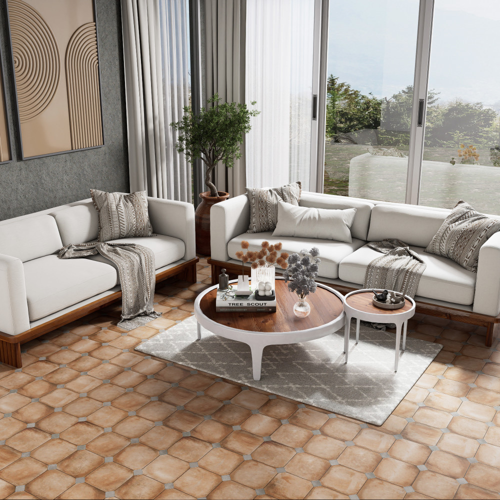Laverton Octagon Natural with Taco Grafito 7-7/8 in. x 7-7/8 in. Porcelain Floor and Wall Tile