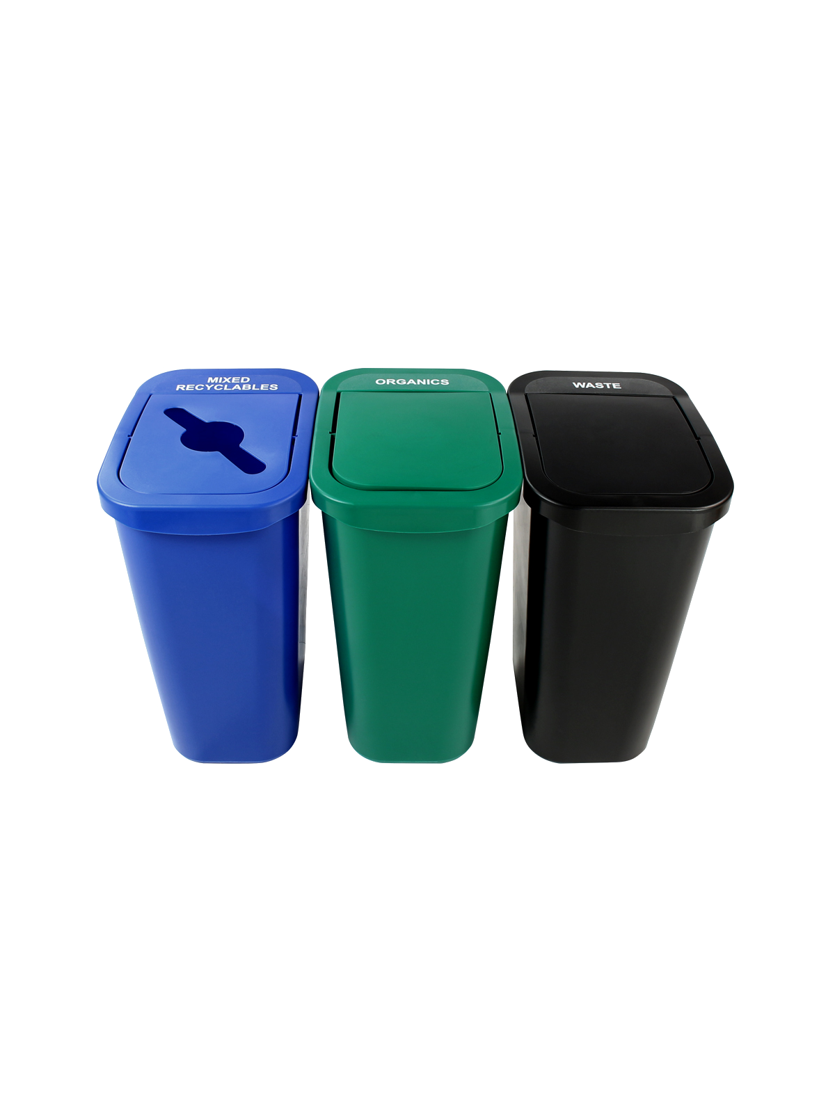 BILLI BOX – Triple – Kit – 10 G – Mixed Recyclables-Organics-Waste – Mixed-Swing-Swing – Blue-Green-Black
