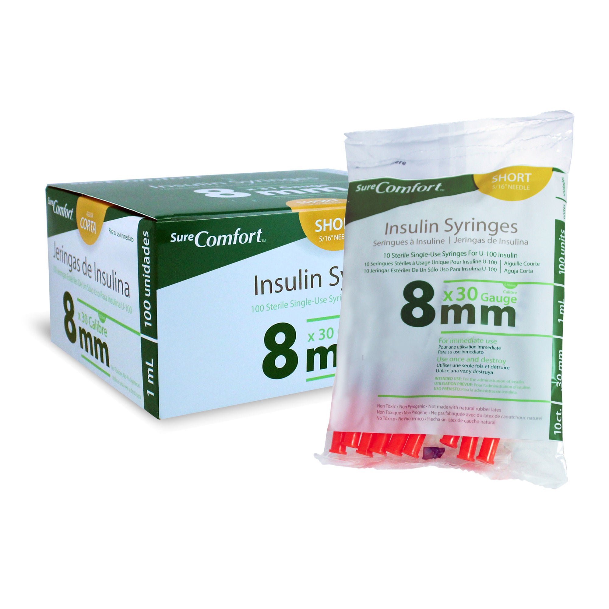 Surecomfort® 1 mL Standard Insulin Syringe with Needle, 30 Gauge, 5/16 Inch