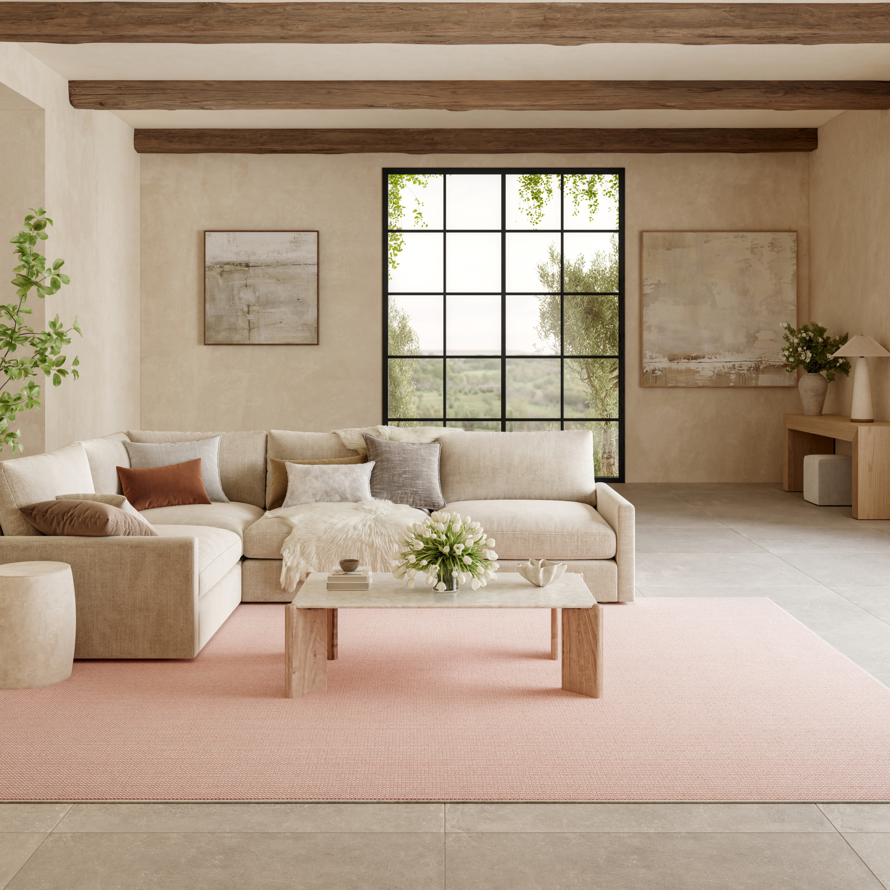Nourison Natural Texture 5'3" x 7' Ivory Rose Farmhouse Indoor Rug