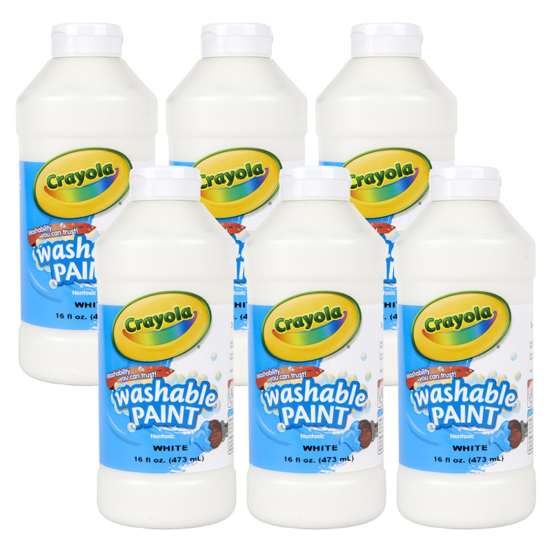Washable Paint, White, 16 oz. Bottles, Pack of 6