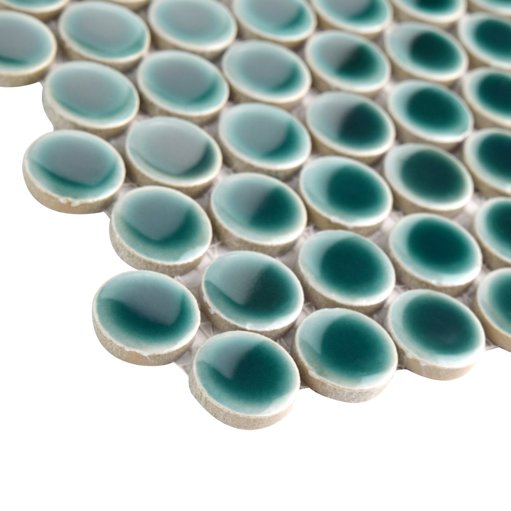 Hudson Penny Round Emerald 11-7/8 in. x 12-5/8 in. Porcelain Mosaic Tile