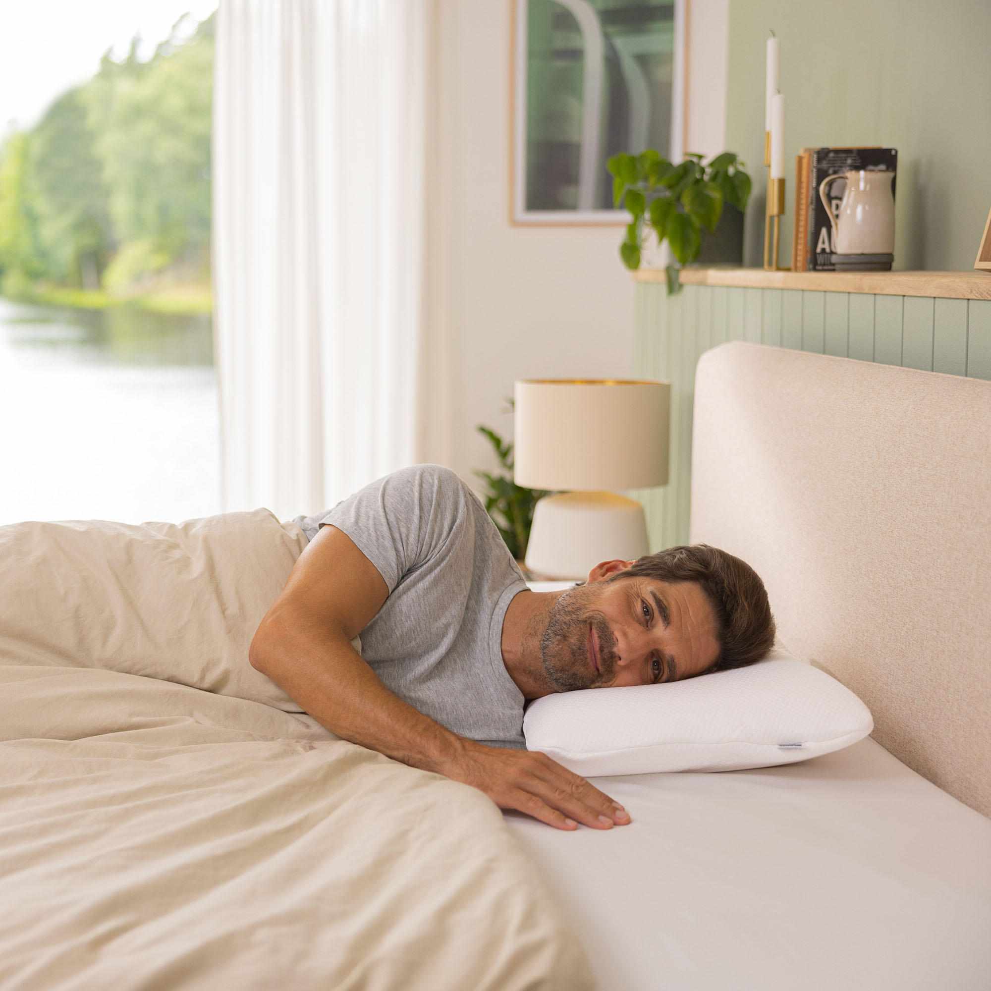 Lifestyle image of the  Tempur Symphony Pillow, White from Forty Winks