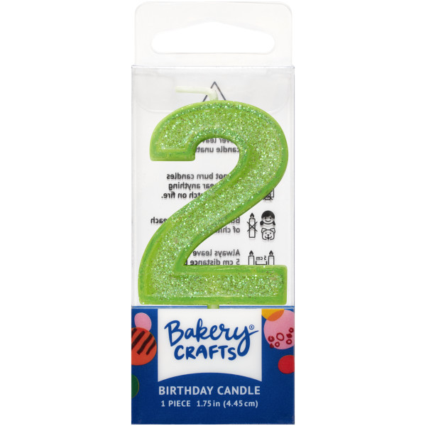 2 Mini Green Glitter Numeral Candles
