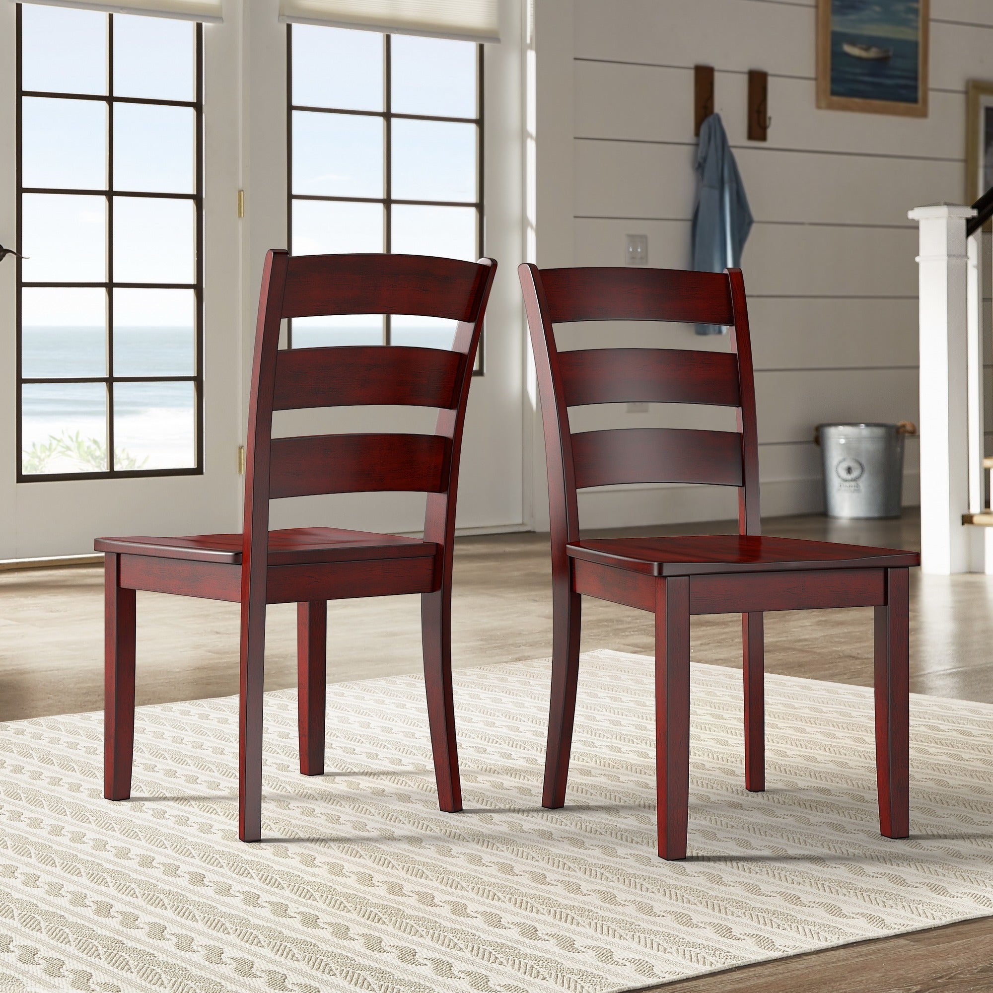 Ladder Back Wood Dining Chairs (Set of 2)
