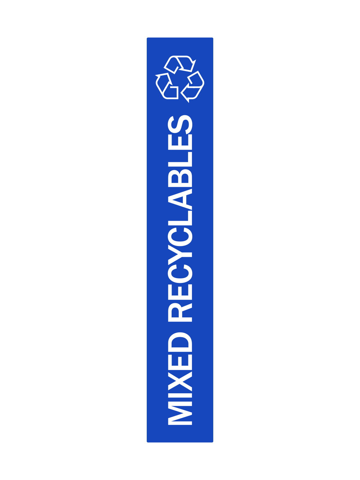 blue vinyl label with MIXED RECYCLABLES and recycling icon for VistaBin Clear recycling container