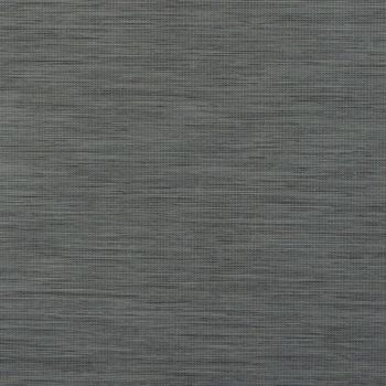 Gray woven roller blind, tightly closed with fine horizontal textured fibers; blocking the view and softly diffusing light, filling an interior frame with even, muted lighting and subtle banding.