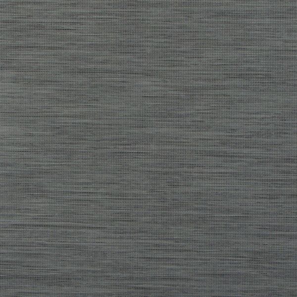 Gray woven roller blind, tightly closed with fine horizontal textured fibers; blocking the view and softly diffusing light, filling an interior frame with even, muted lighting and subtle banding.