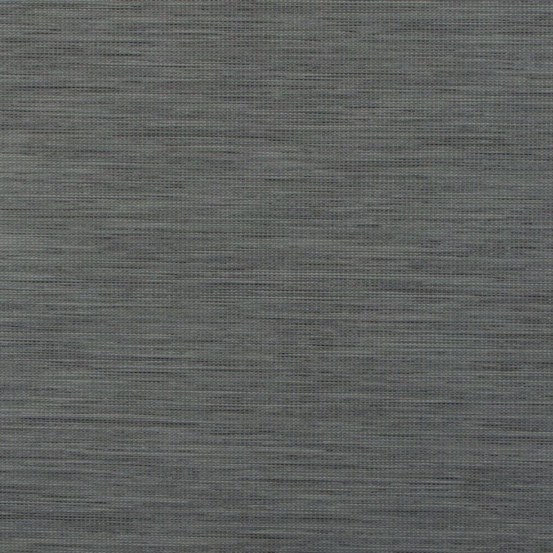 Gray woven roller blind, tightly closed with fine horizontal textured fibers; blocking the view and softly diffusing light, filling an interior frame with even, muted lighting and subtle banding.