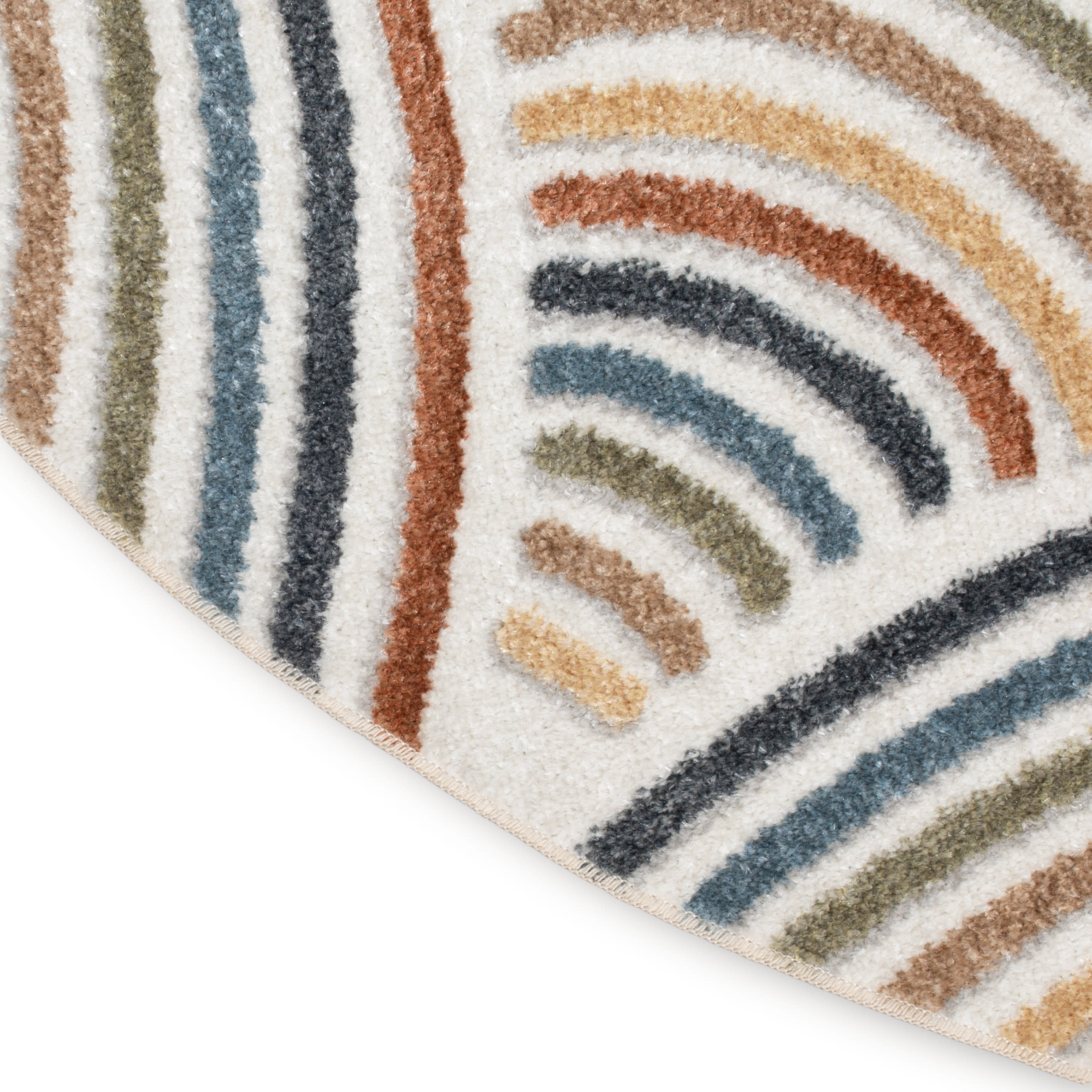 Nourison Astra Machine Washable 5'3" x Round Ivory Multicolor Mid-Century Modern Indoor Rug