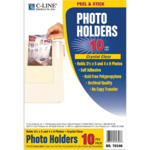 Peel & Stick Photo Holders, Clear, 4" x 6", Pack of 10