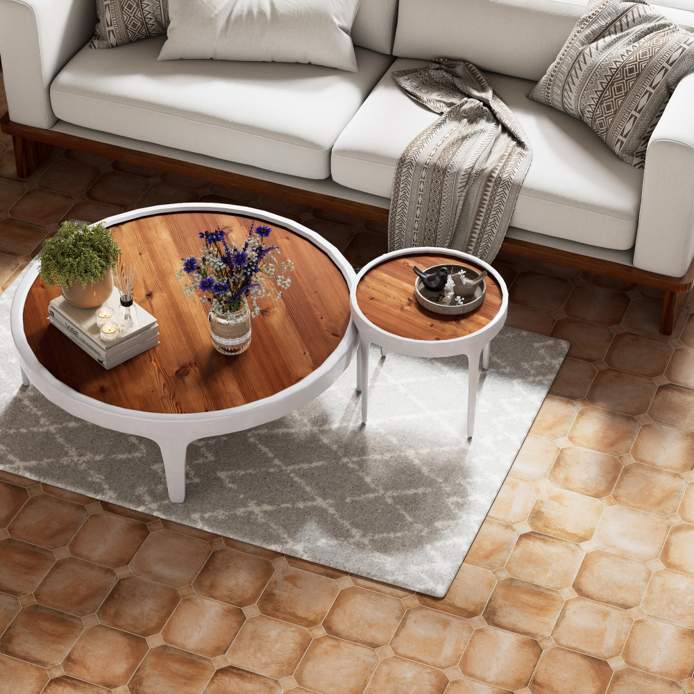 Laverton Octagon Natural with Taco Natural 7-7/8 in. x 7-7/8 in. Porcelain Floor and Wall Tile