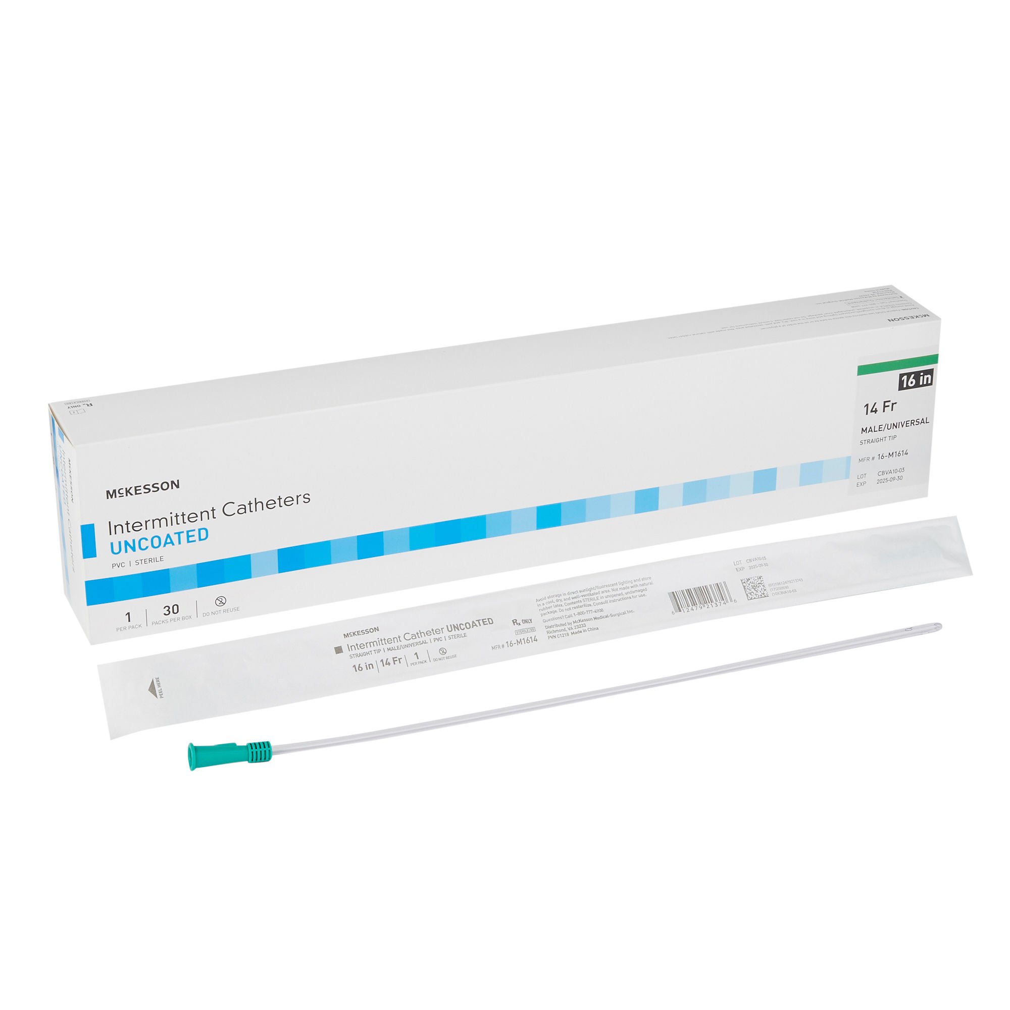 McKesson Straight Tip PVC Intermittent Urethral Catheter, 14 Fr., 16 Inch