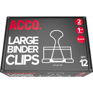 Binder Clips, Large, 2 in, Black, Pack of 12