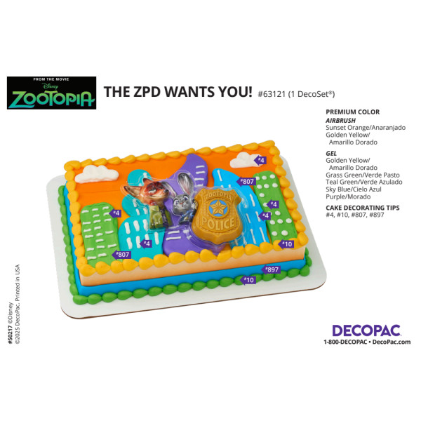 Disney's Zootopia The ZPD wants you! Cake Decorating Instruction Card