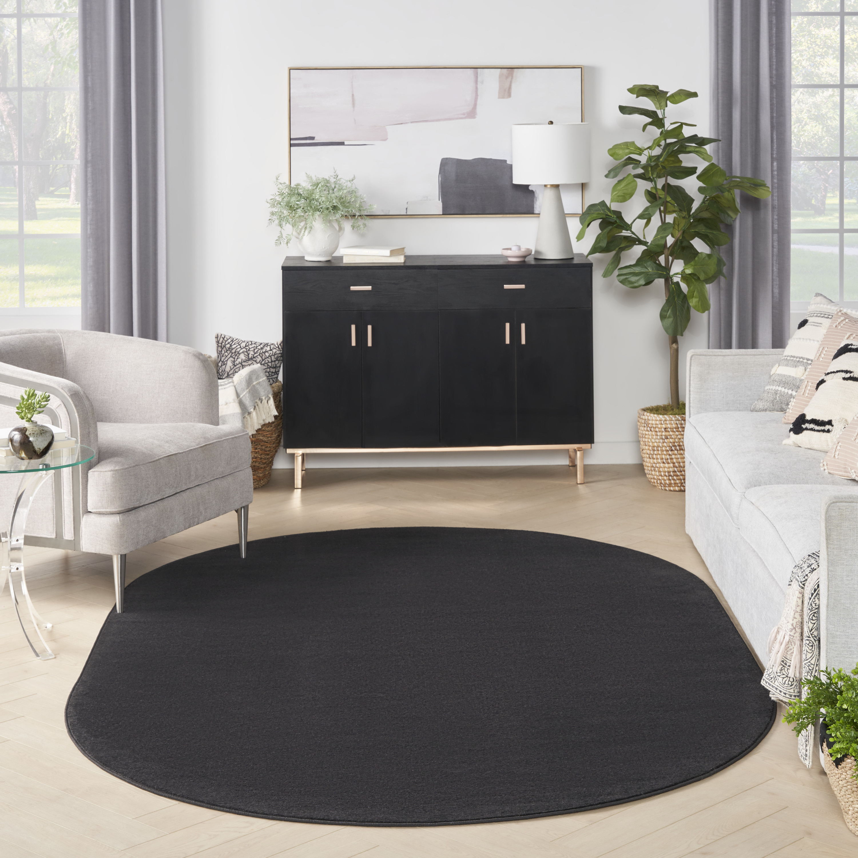 Nourison Nourison Essentials 6' x 9' Oval Black Outdoor Rug