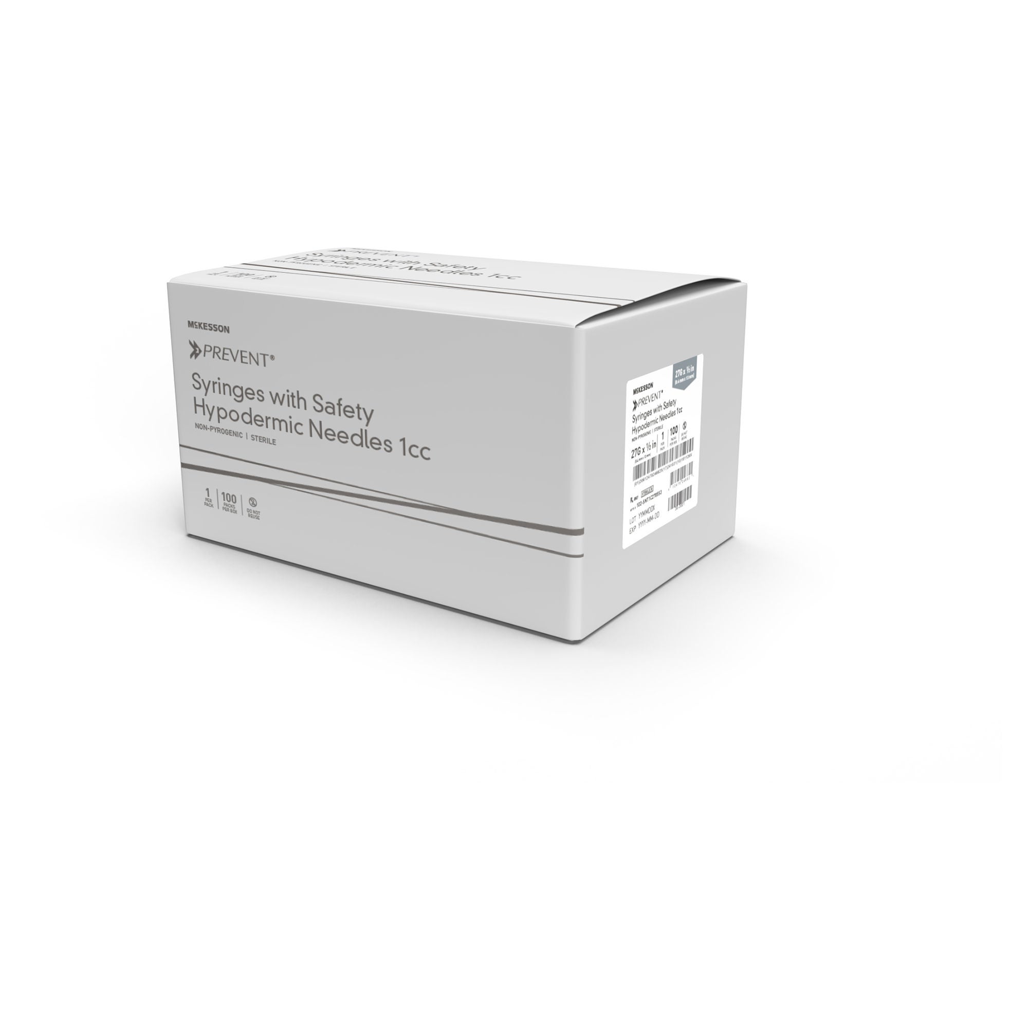 McKesson Prevent® 1 mL Safety Tuberculin Syringe with Needle, 27 Gauge, 1/2 Inch