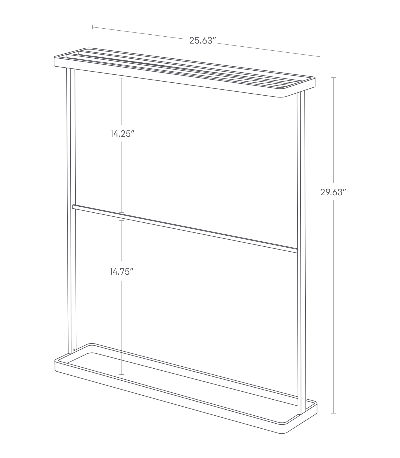 Image dimensionnelle pour porte-serviettes de bain sur fond blanc avec une hauteur de 29,63