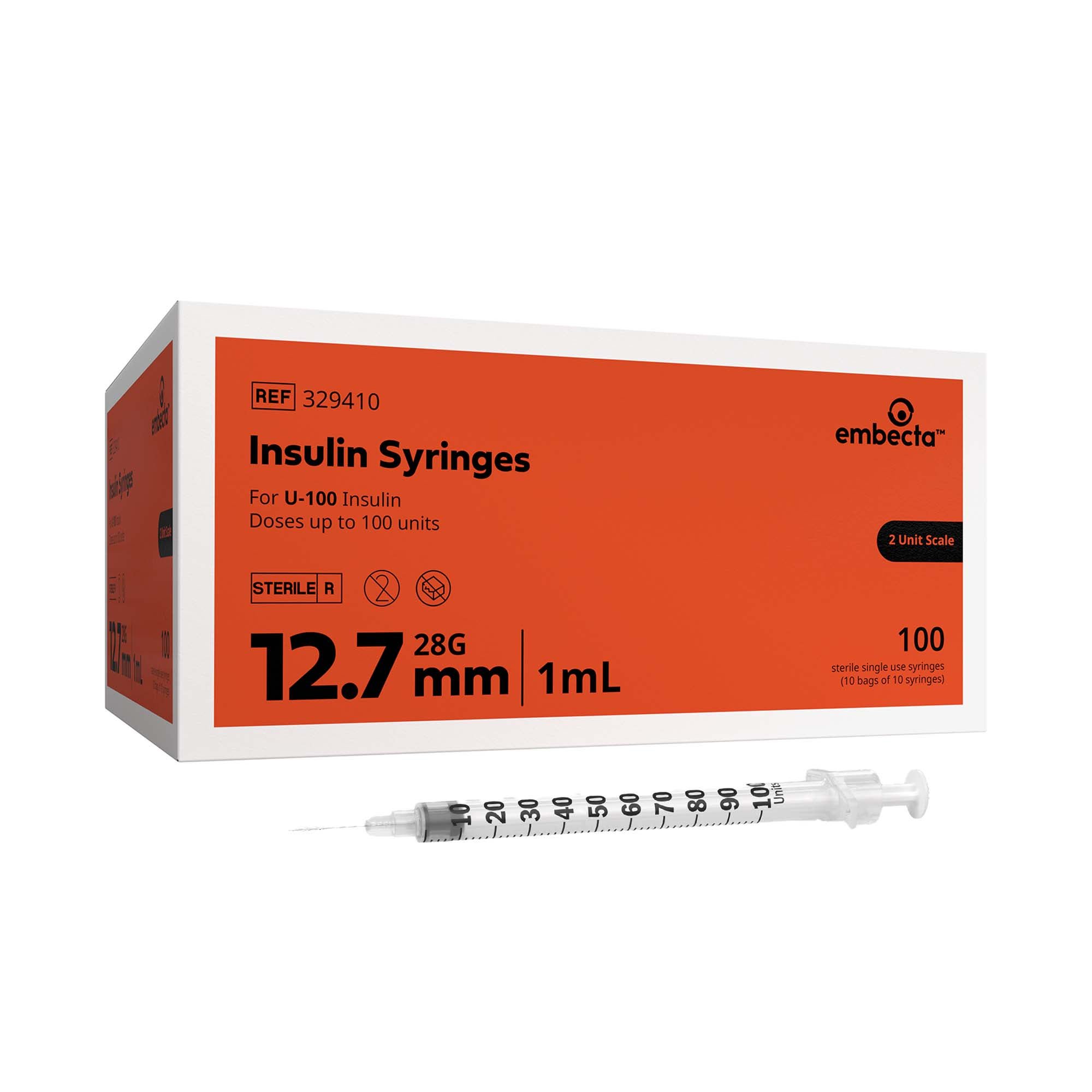 Micro-Fine™ Standard Insulin Syringe with Needle, 28 Gauge, 1/2 Inch