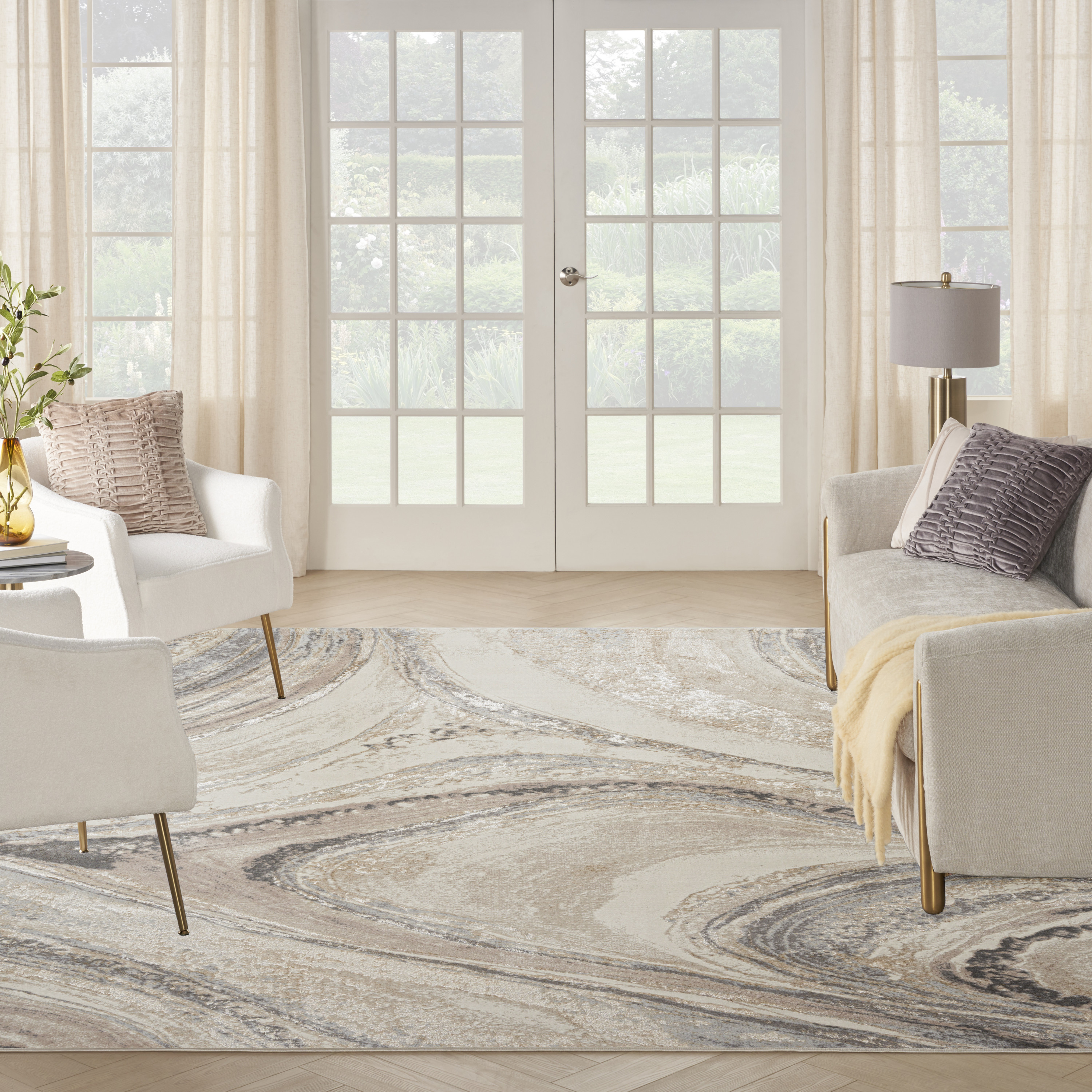 Nourison Splash 9' x 12' Cream Grey Modern Indoor Rug