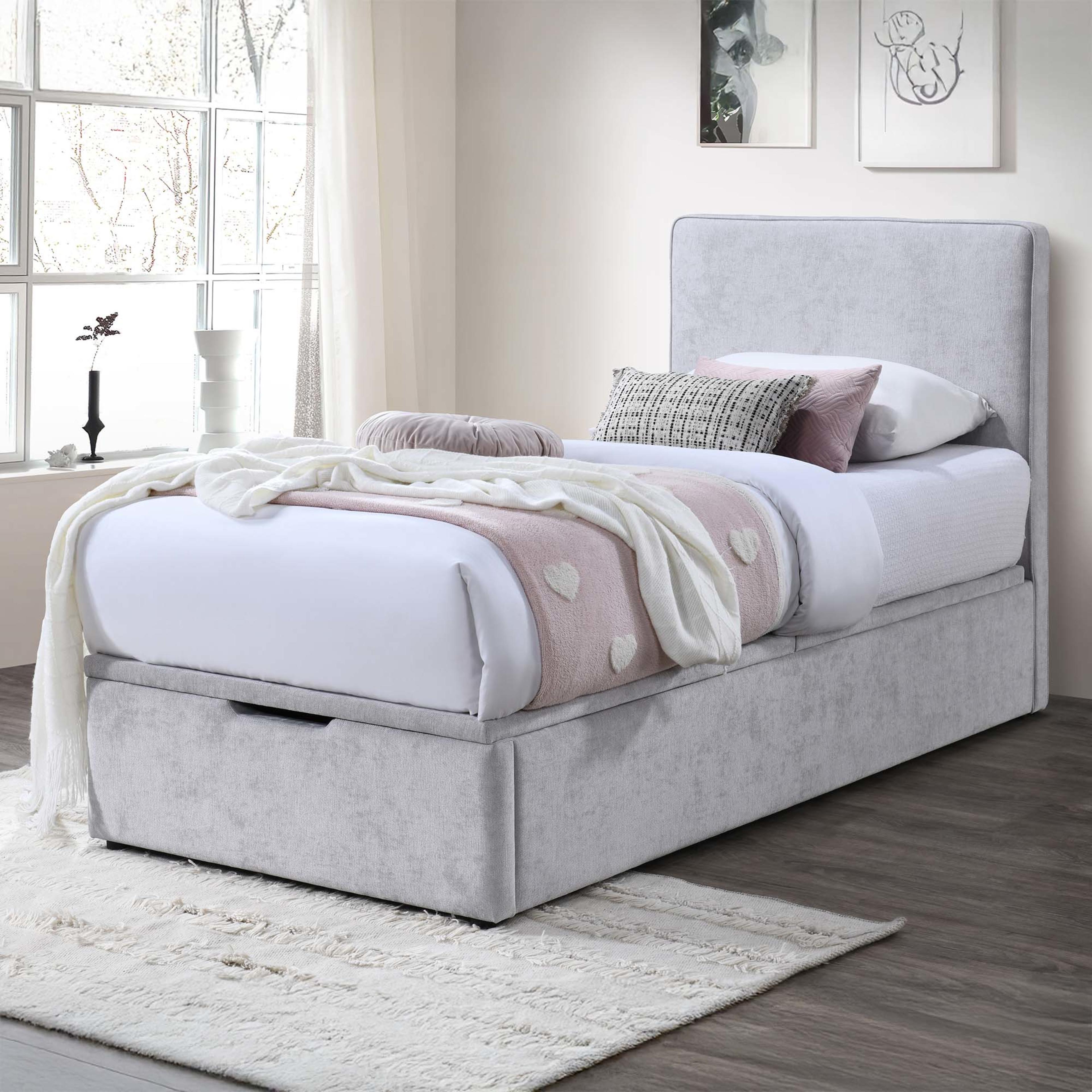 Lifestyle image of the  Orlando Bed Frame, Gas Lift Base, Stone from Forty Winks