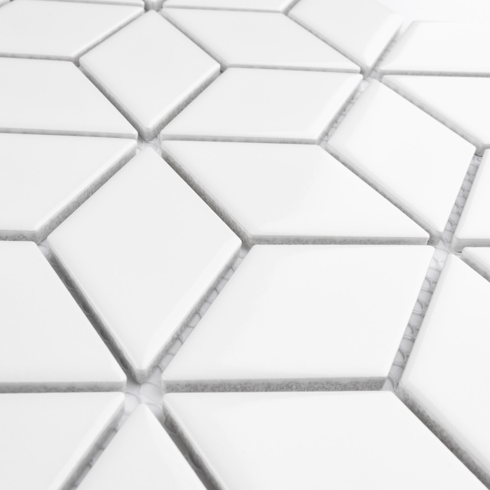 Metro Rhombus Glossy White 10-1/2 in. x 12-1/8 in. Porcelain Mosaic Tile