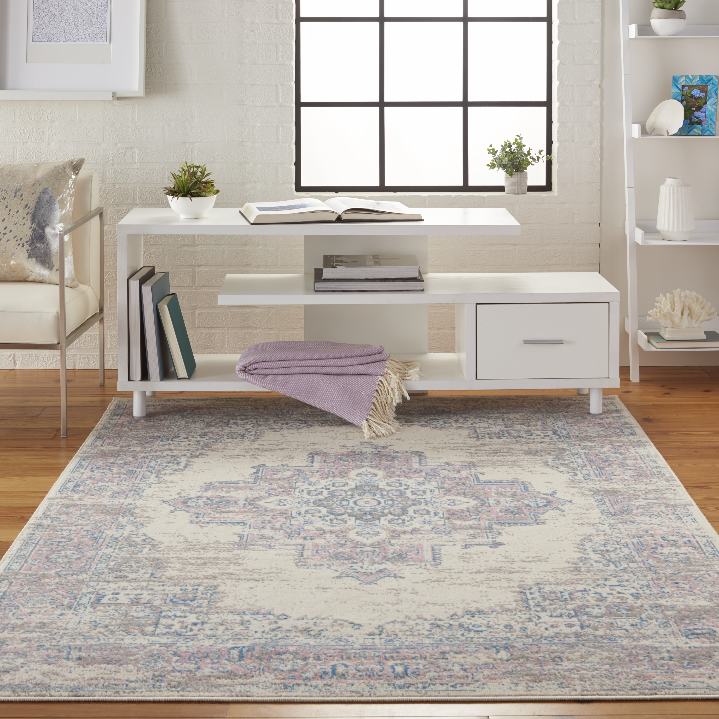 Nourison Grafix 3'9" x 5'9" Ivory Pink Vintage Indoor Rug