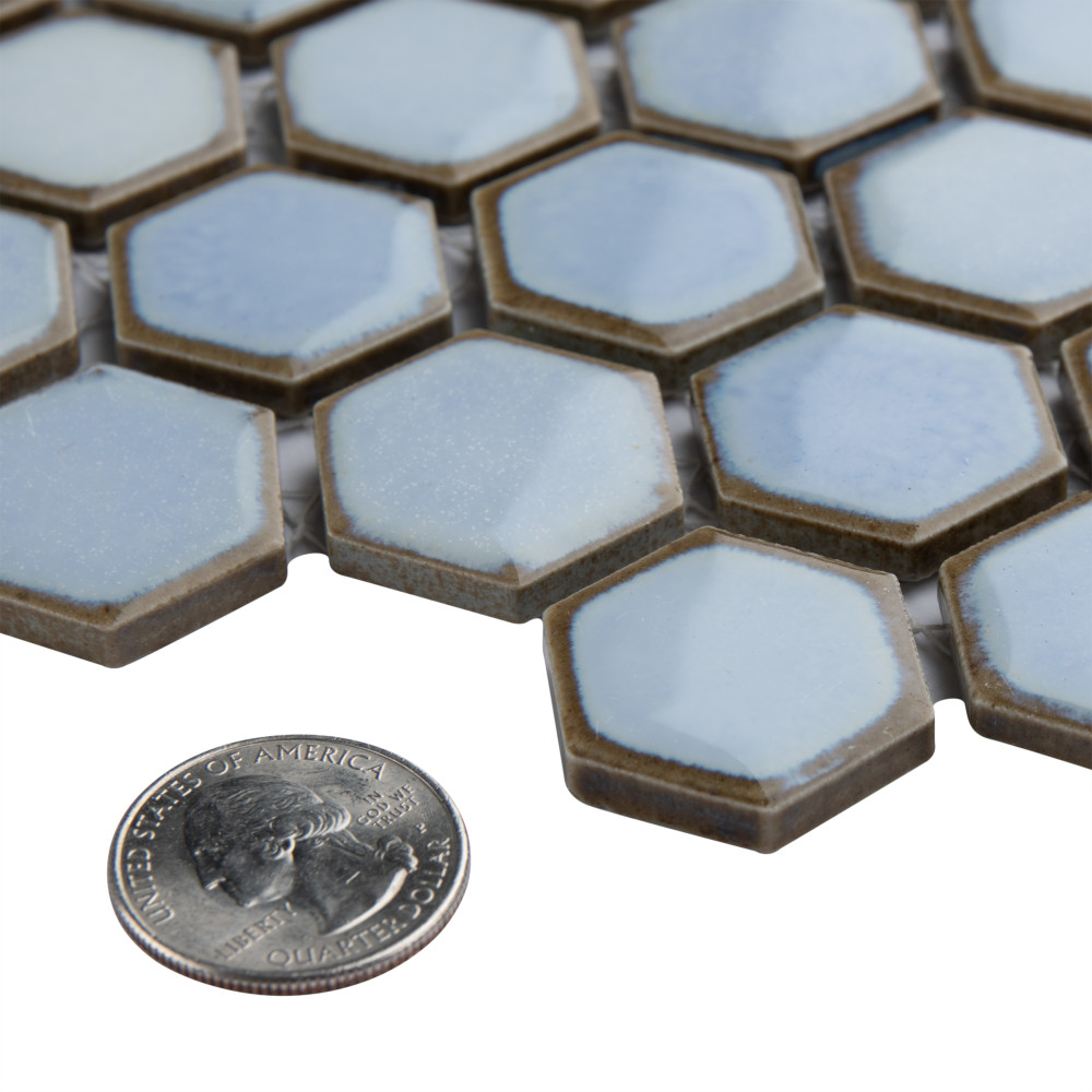 Hudson 1″ Hex Frost Blue 11-7/8 in. x 13-1/4 in. Porcelain Mosaic Tile