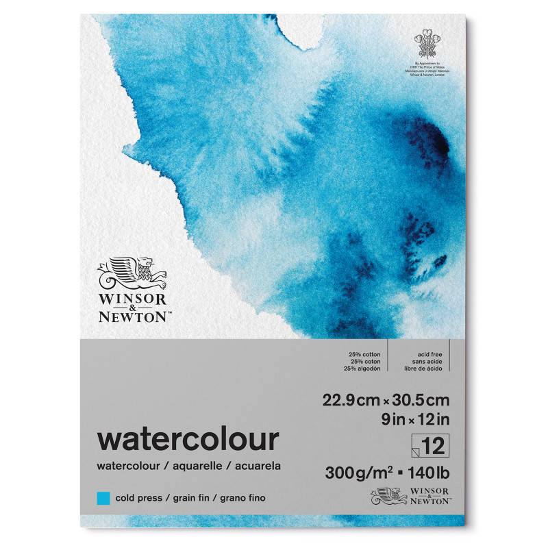 Watercolor Pad, Cold Press, 9X12 in, 300 gsm (140 lb), 12 Sheets