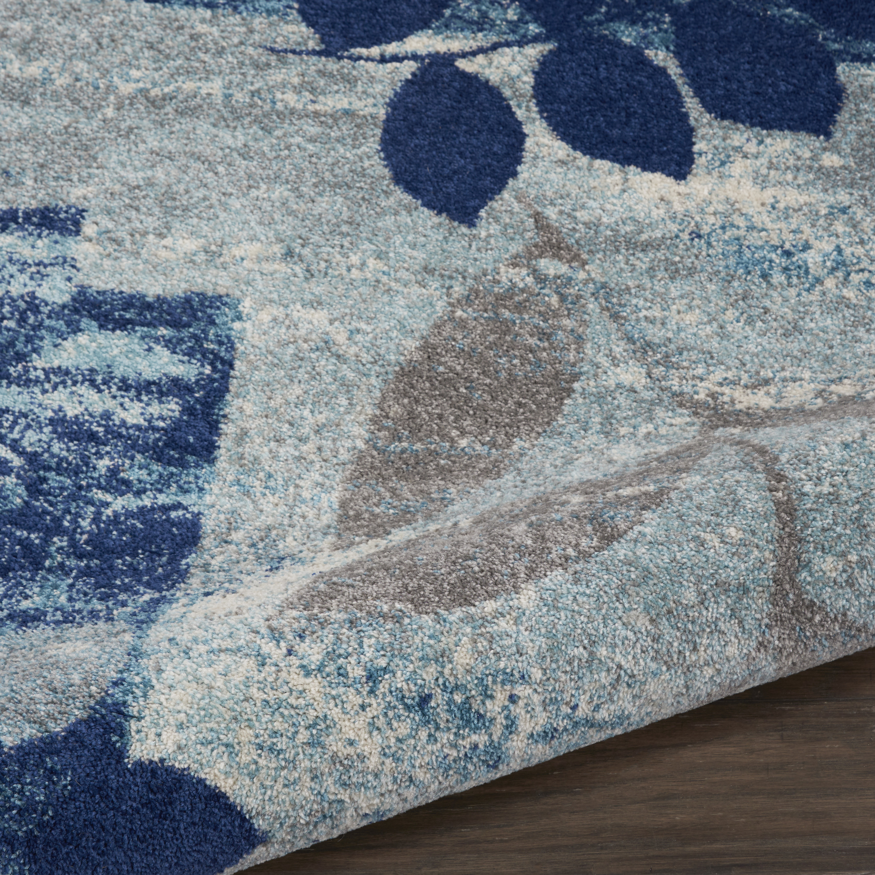 Nourison Tranquil 5'3" x Round Navy Light Blue Farmhouse Indoor Rug
