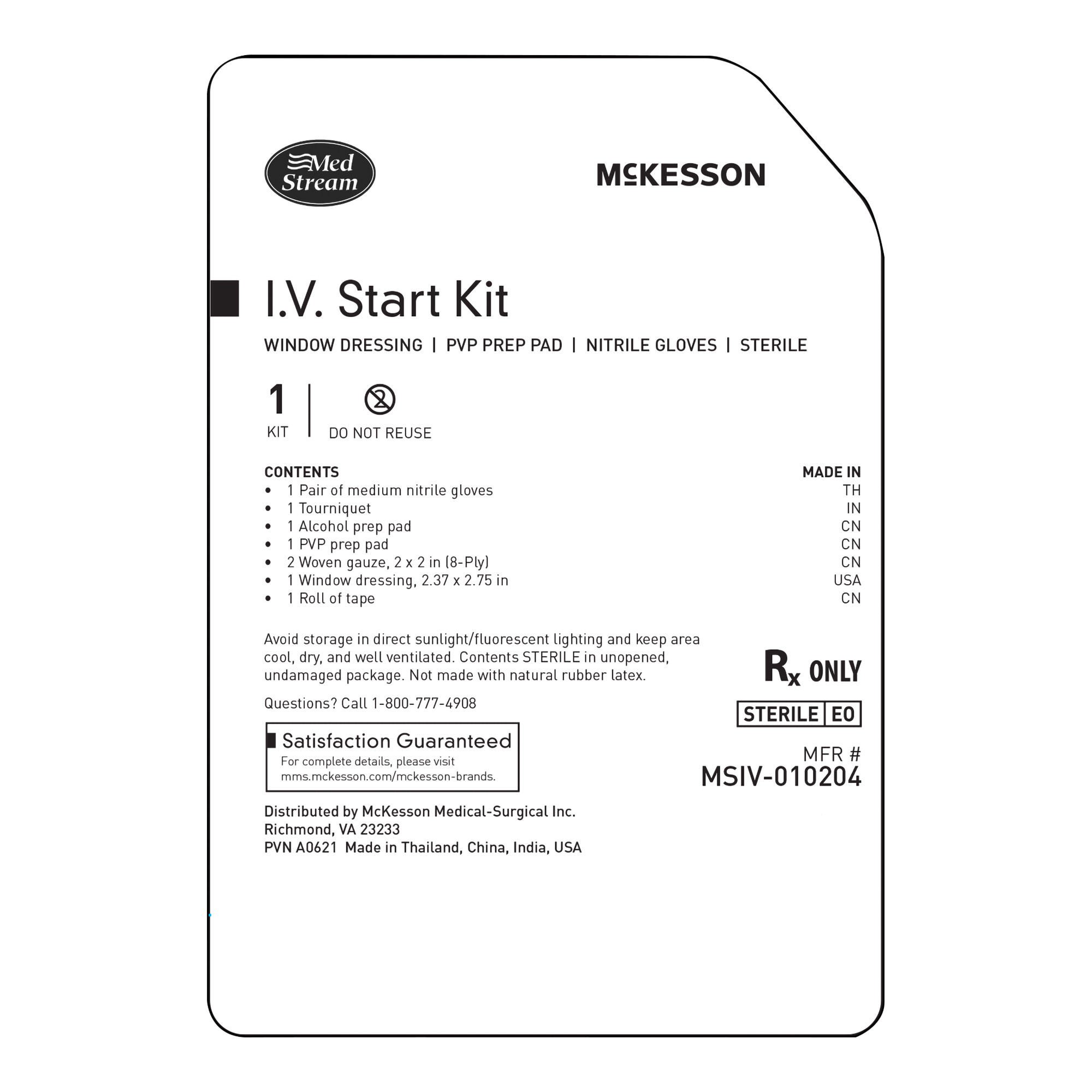 McKesson Brand IV START KIT, W/PVP/ALCHL PREPPAD (50/CS)
