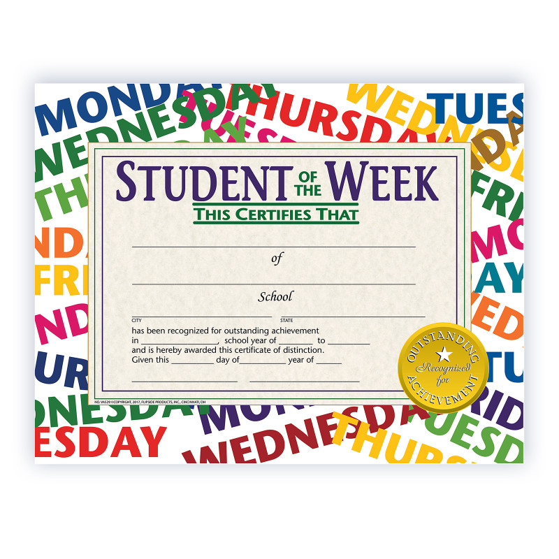 Student of the Week Certificate, 8.5" x 11", Pack of 30