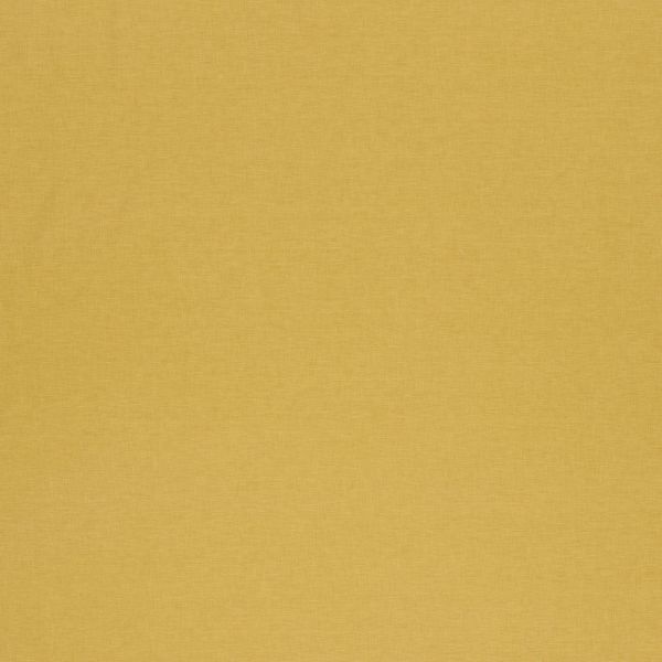 Mustard-yellow textured linen curtain, fully closed and covering the frame, with subtle weave and faint vertical creases; soft, even lighting suggesting an interior wall or window concealed behind it.
