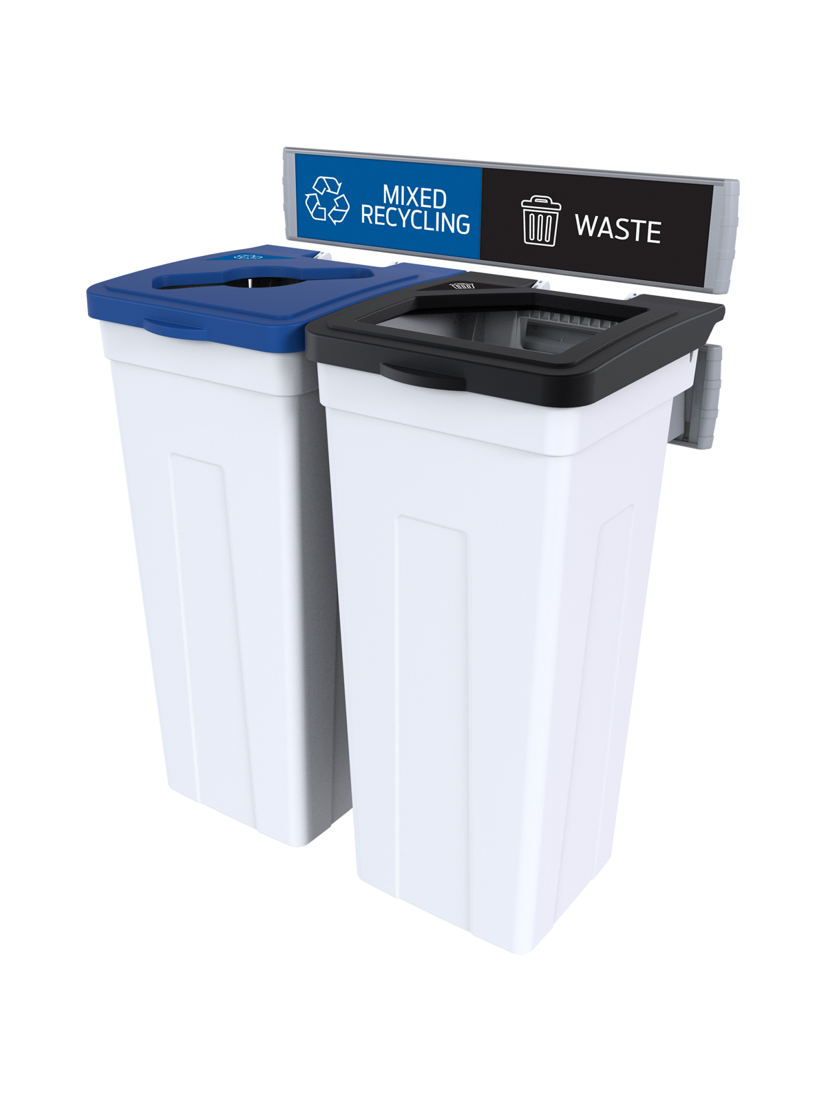 RISE – Double – Kit – Mixed Recycling-Waste – Mixed-Full – White-Blue-Black