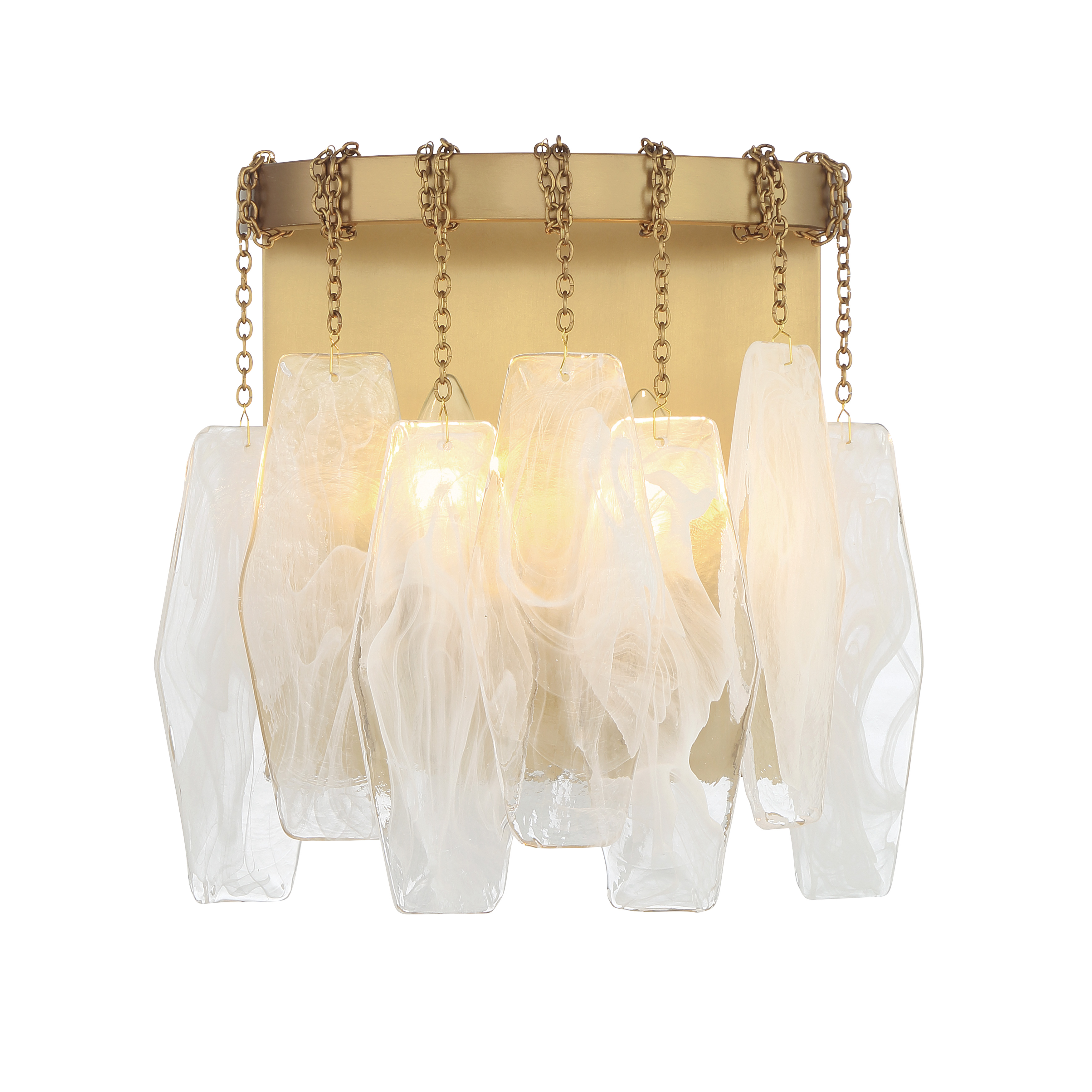 The Willow wall sconce combines timeless brass elegance with soft white swirl glass for versatile ambient lighting. Its compact 10.75" profile fits beautifully in bathrooms, hallways, and bedrooms while providing warm, dimmable illumination. - alternate view