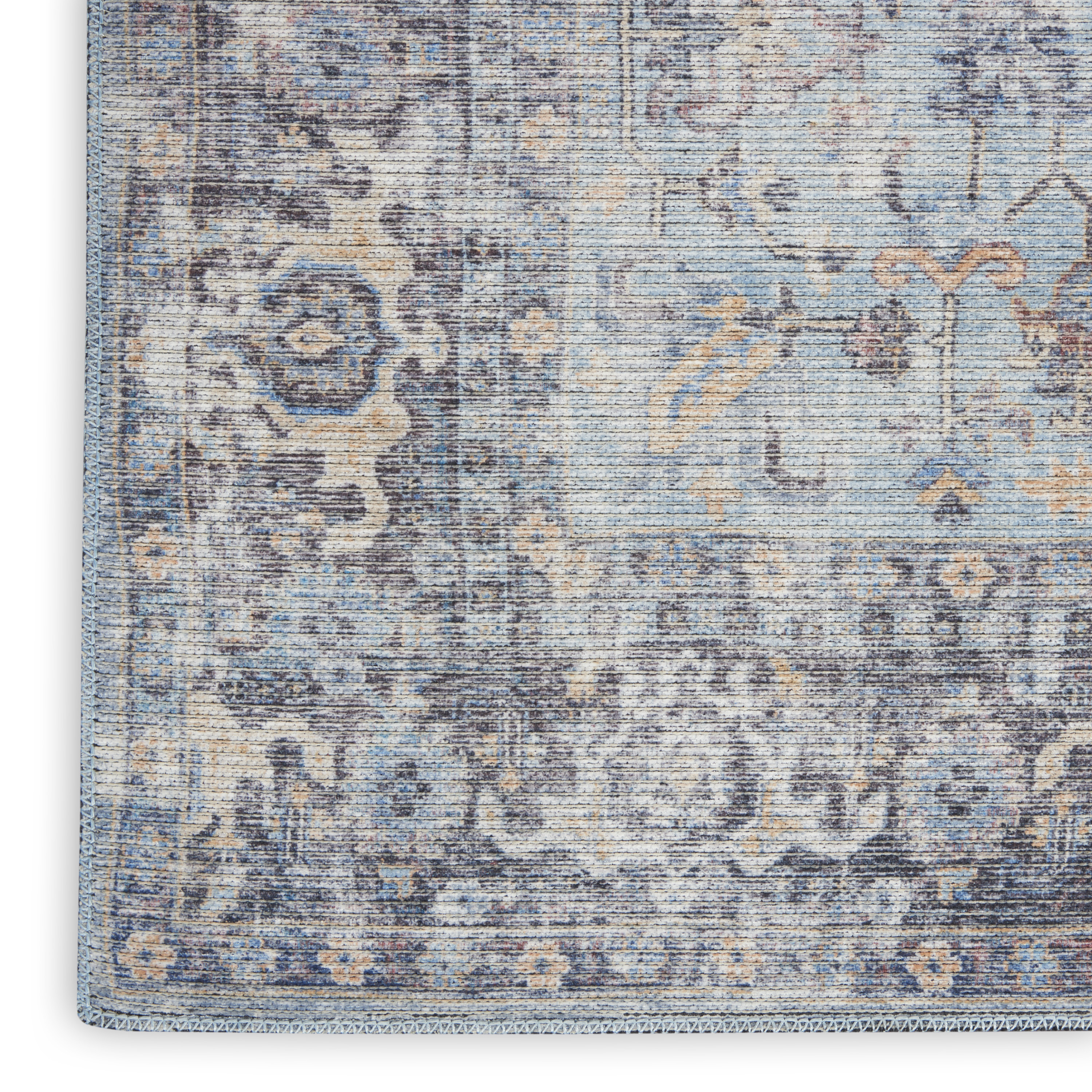 Nourison New Concept Washables 2'2" x 10' Light Grey Blue Vintage Indoor Rug