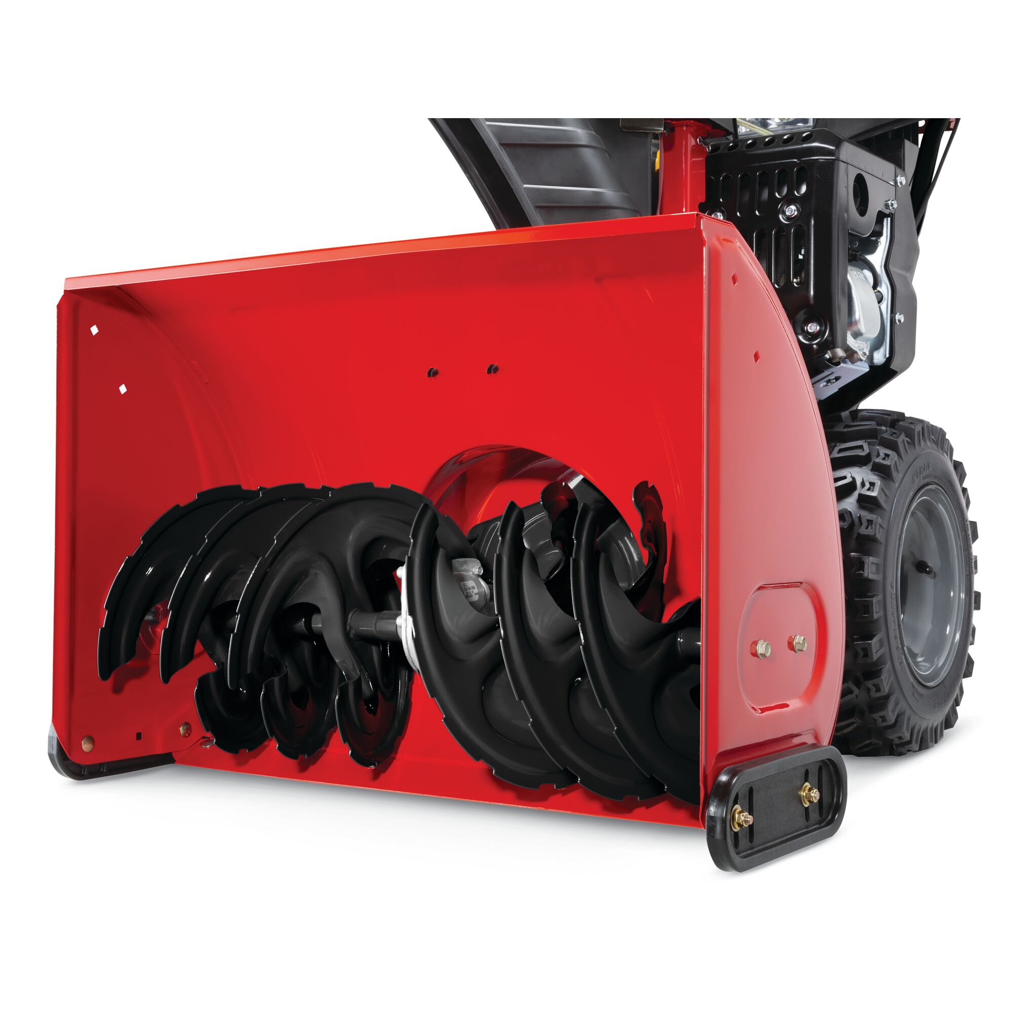 Enhanced clearing power feature in 30 inch 357 CC electric start two stage snow blower.