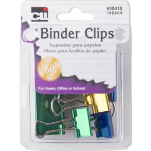 Binder Clips, Assorted Sizes in Metallic Colors, Pack of 10