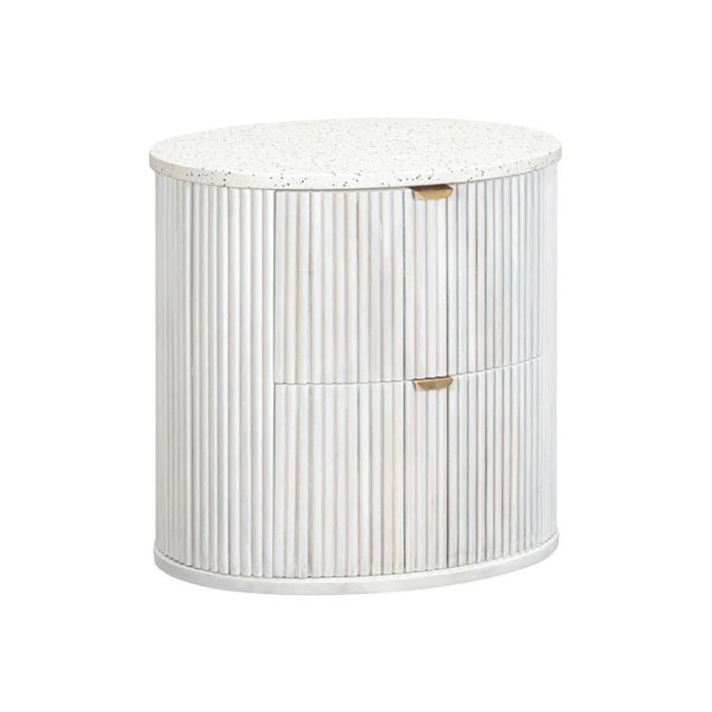 Product image of the  Razzo Bedside Table (2 Drawer), Whitewash from Forty Winks