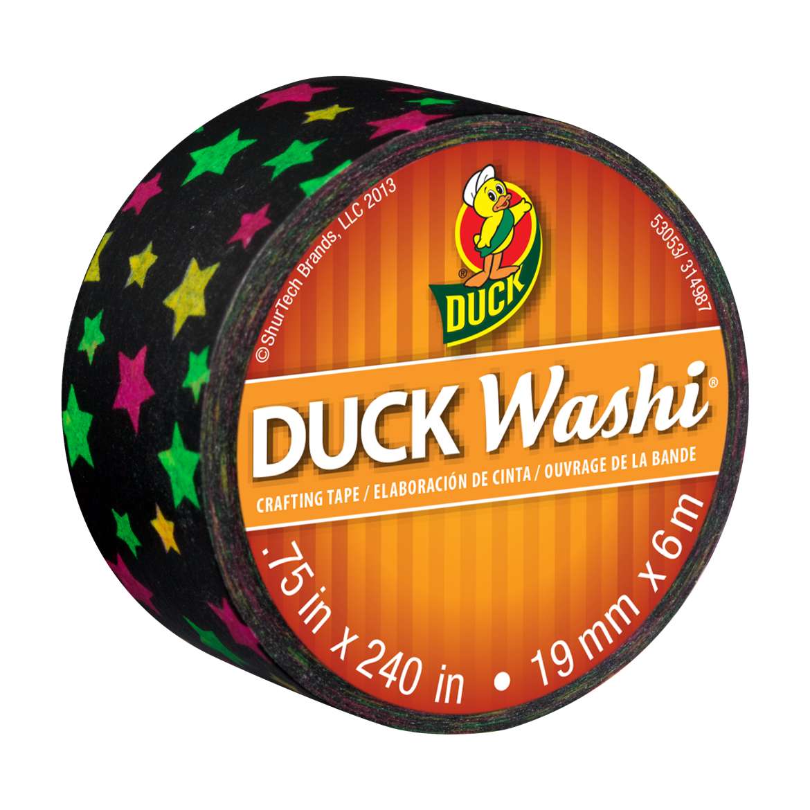 Duck Washi® Crafting Tape - Neon Stars, .75 in. x 240 in. Image