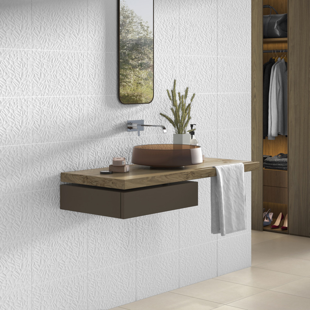 More Petal Glossy White 9-7/8 in. x 15-3/4 in. Ceramic Wall Tile
