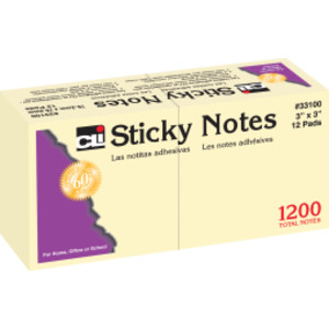 Sticky Notes, 3 x 3 Inch, 100 Sheets/Pad, Yellow, 12 Pads