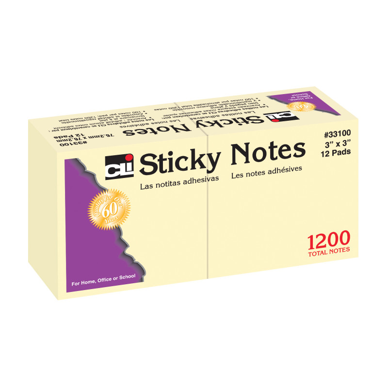 Sticky+Notes%2C+3+x+3+Inch%2C+100+Sheets%2FPad%2C+Yellow%2C+12+Pads
