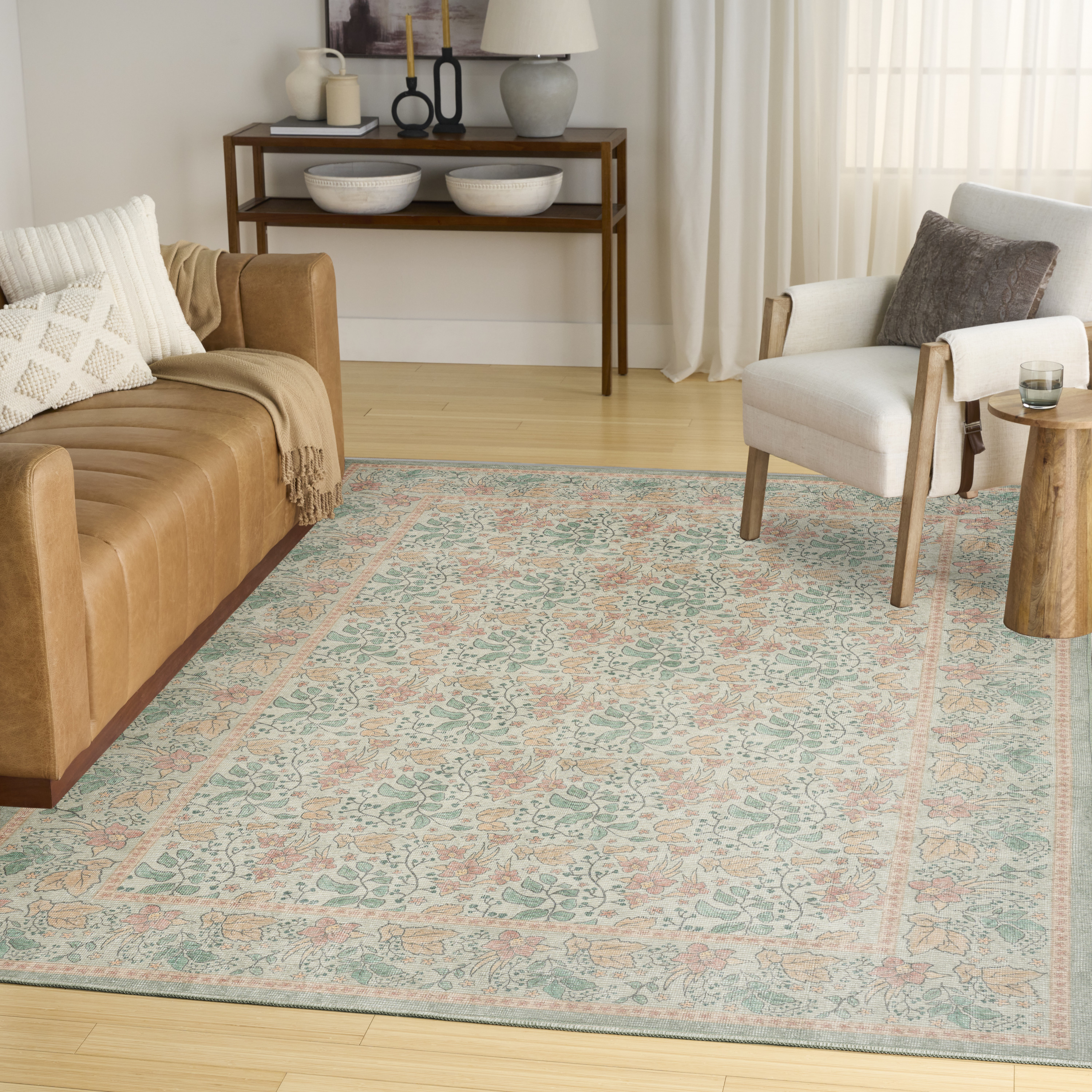 Nourison Botanical Washables 5' x 7' Green Multicolor Farmhouse Indoor Rug